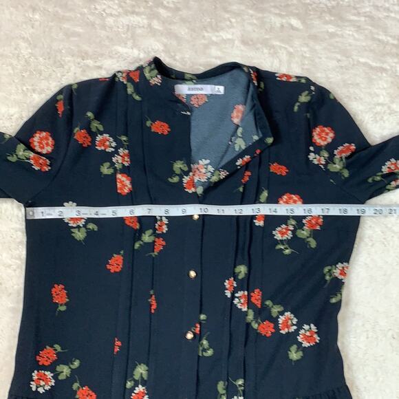 Justfab navy and floral drop waist long sleeved dress, small - Picture 6 of 6